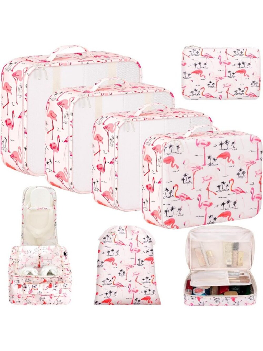 8 Set Packing Cubes for Travel - Luggage Organizers & Accessories - Pink